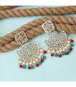 Ethnic Kundan and Pearl Multicolor Chandbali Earring
