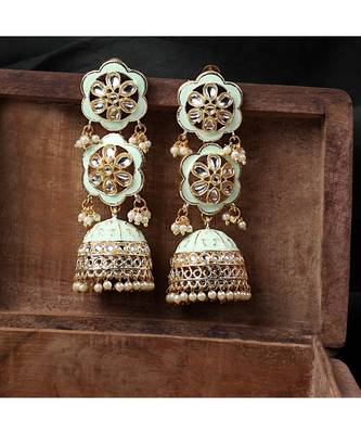Statement Dangle Drop Kundan Studded Jhumka Earring 1