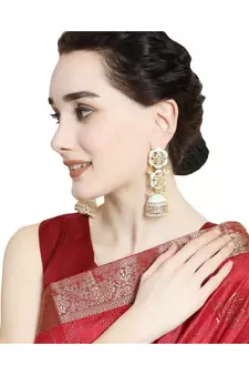 Statement Dangle Drop Kundan Studded Jhumka Earring