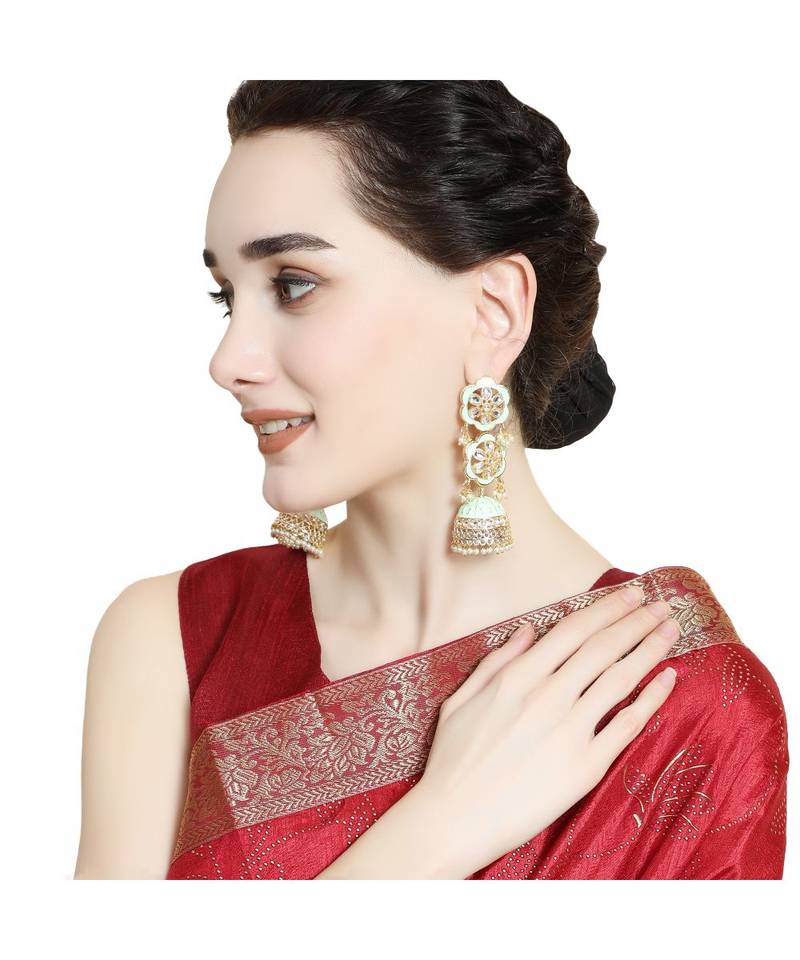 Statement Dangle Drop Kundan Studded Jhumka Earring