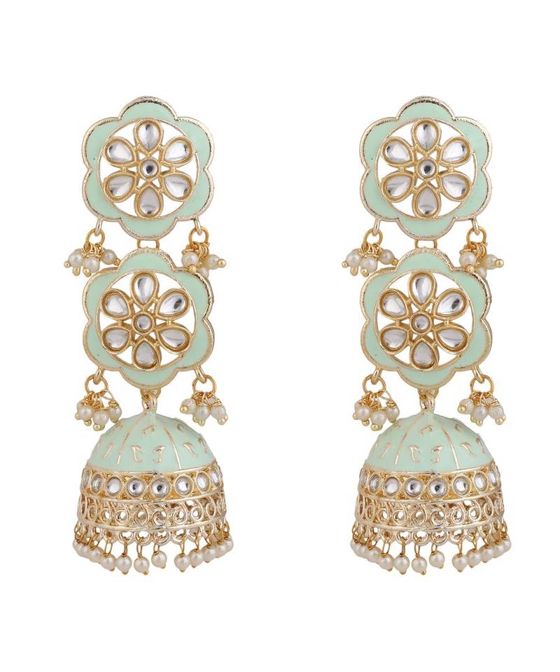 Statement Dangle Drop Kundan Studded Jhumka Earring