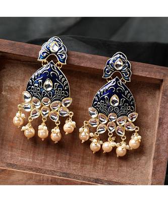 Statement Enameled Kundan and Pearl Studded Earring 1