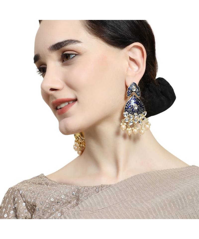 Statement Enameled Kundan and Pearl Studded Earring