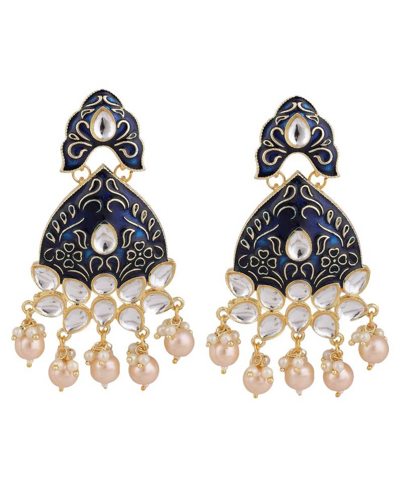 Statement Enameled Kundan and Pearl Studded Earring