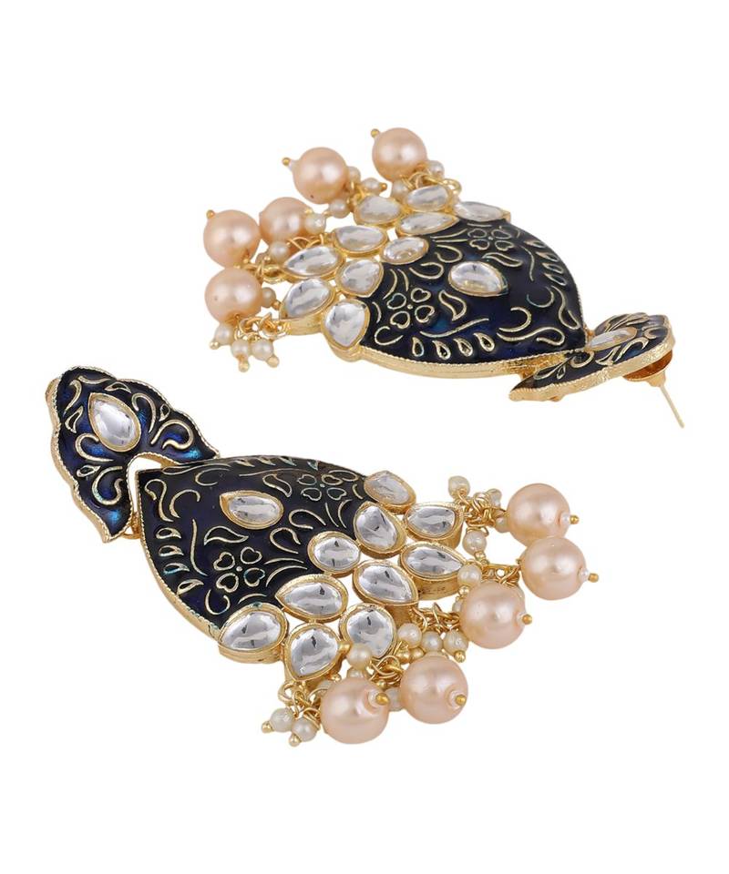 Statement Enameled Kundan and Pearl Studded Earring