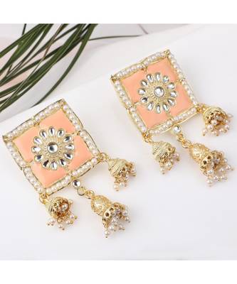 Square Enameled Kundan and Pearl Studded Jhumka Earring 1
