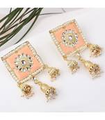 Square Enameled Kundan and Pearl Studded Jhumka Earring
