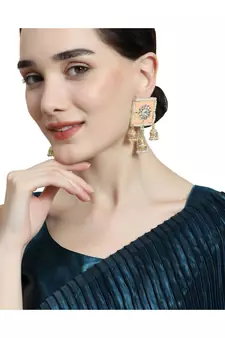 Square Enameled Kundan and Pearl Studded Jhumka Earring
