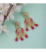 Traditional Red color Enameled Kundan and Pearl Studded Earring