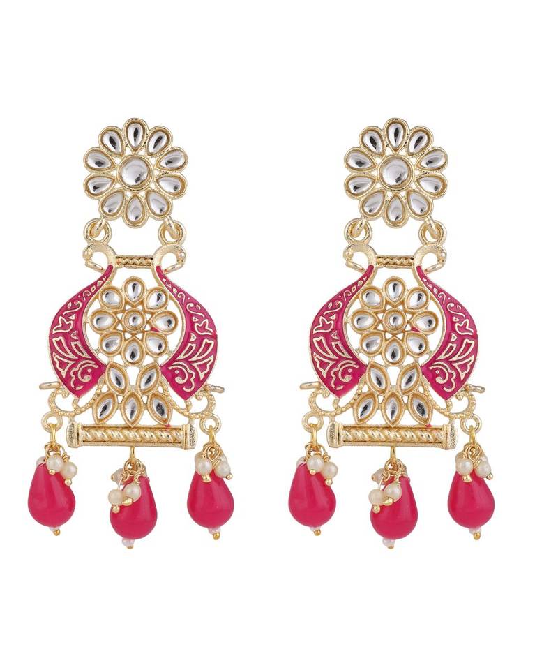 Traditional Red color Enameled Kundan and Pearl Studded Earring