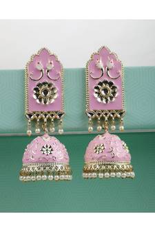 Statement Pink Enameled Gold Plated Jhumka Earring