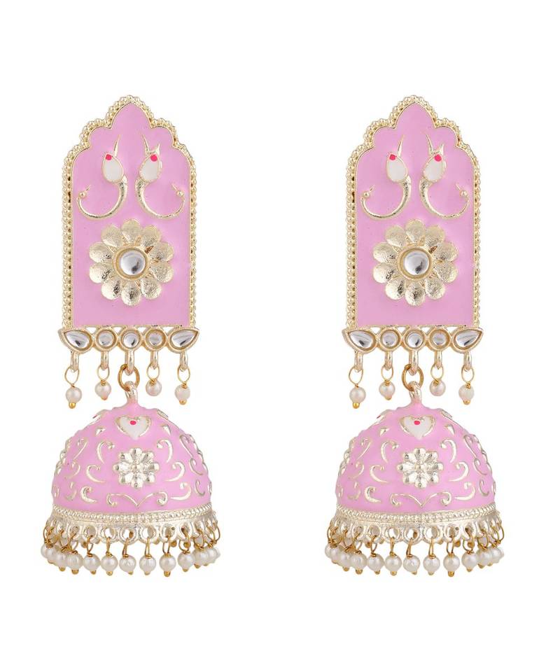 Statement Pink Enameled Gold Plated Jhumka Earring