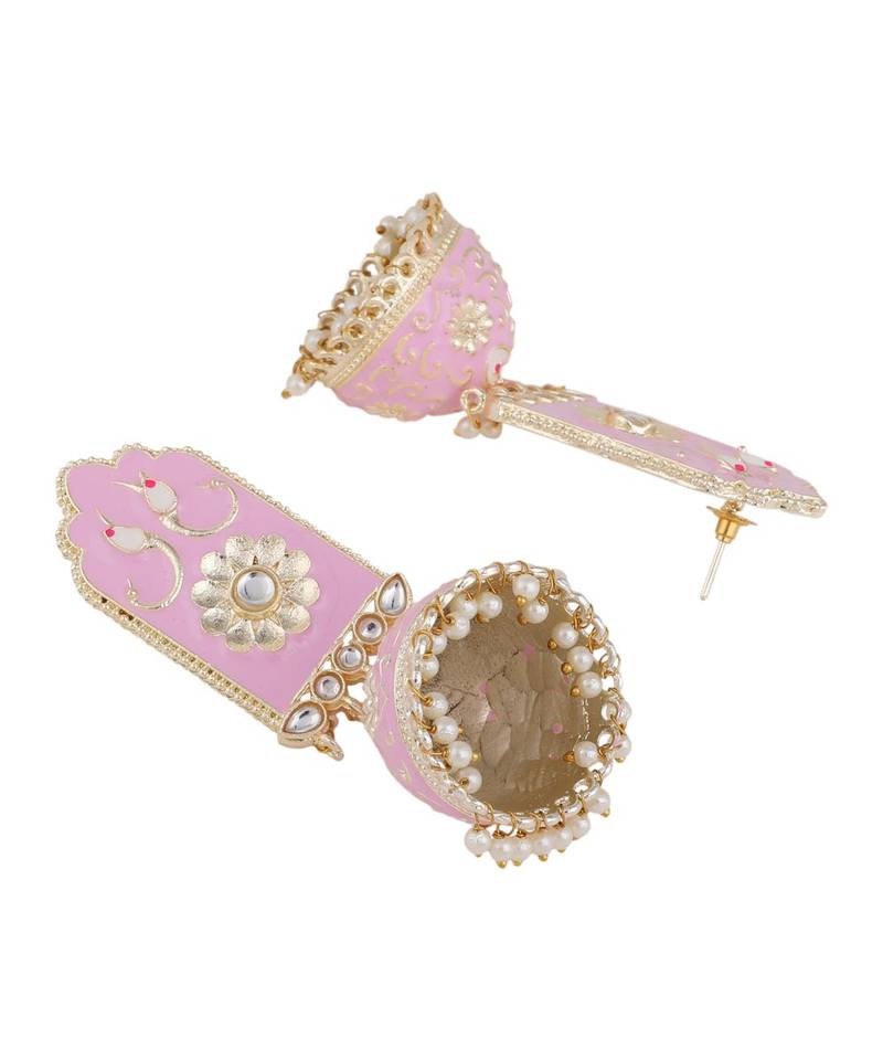 Statement Pink Enameled Gold Plated Jhumka Earring