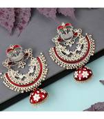 Ethnic Maroon color Enameled Stone Studded Chandbali Jhumka Earring