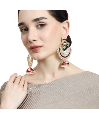 Ethnic Maroon color Enameled Stone Studded Chandbali Jhumka Earring 2