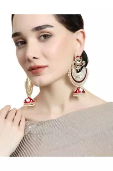 Ethnic Maroon color Enameled Stone Studded Chandbali Jhumka Earring