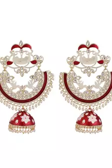 Ethnic Maroon color Enameled Stone Studded Chandbali Jhumka Earring