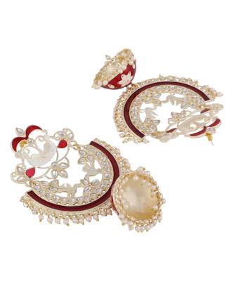 Ethnic Maroon color Enameled Stone Studded Chandbali Jhumka Earring 4