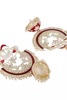 Ethnic Maroon color Enameled Stone Studded Chandbali Jhumka Earring