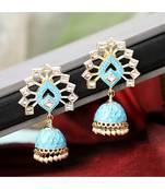 Statement Blue Enameled Gold Plated Kundan studded Jhumka Earring