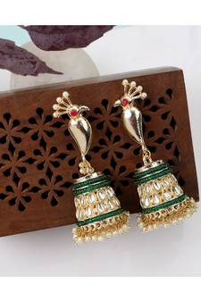 Mettalic Gold Peacock shaped Statement Jhumka Earring