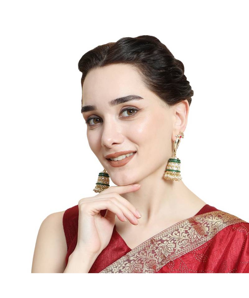 Mettalic Gold Peacock shaped Statement Jhumka Earring