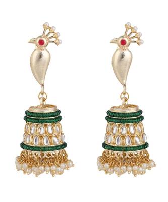 Mettalic Gold Peacock shaped Statement Jhumka Earring 3
