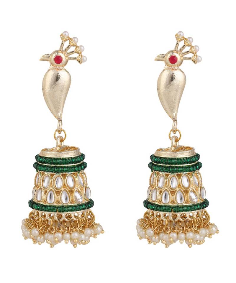 Mettalic Gold Peacock shaped Statement Jhumka Earring