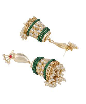 Mettalic Gold Peacock shaped Statement Jhumka Earring 4