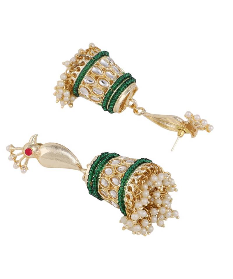 Mettalic Gold Peacock shaped Statement Jhumka Earring