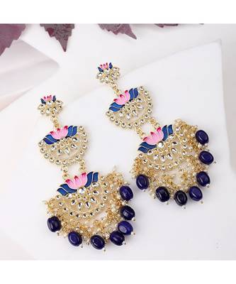 Ethnic Lotus Enameled Statement Chandbali Dangle Drop Earring 1