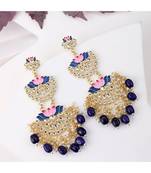 Ethnic Lotus Enameled Statement Chandbali Dangle Drop Earring
