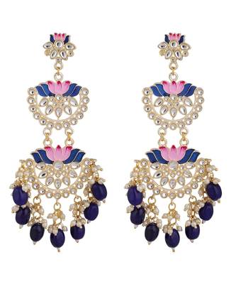 Ethnic Lotus Enameled Statement Chandbali Dangle Drop Earring 3