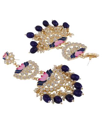 Ethnic Lotus Enameled Statement Chandbali Dangle Drop Earring 4