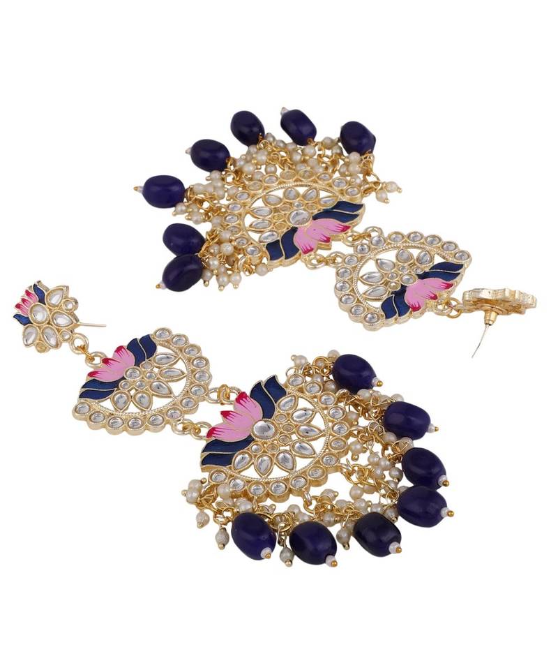 Ethnic Lotus Enameled Statement Chandbali Dangle Drop Earring