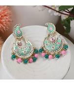 Traditional Paisely Enameled Stone and Pearl Chandbali Earring