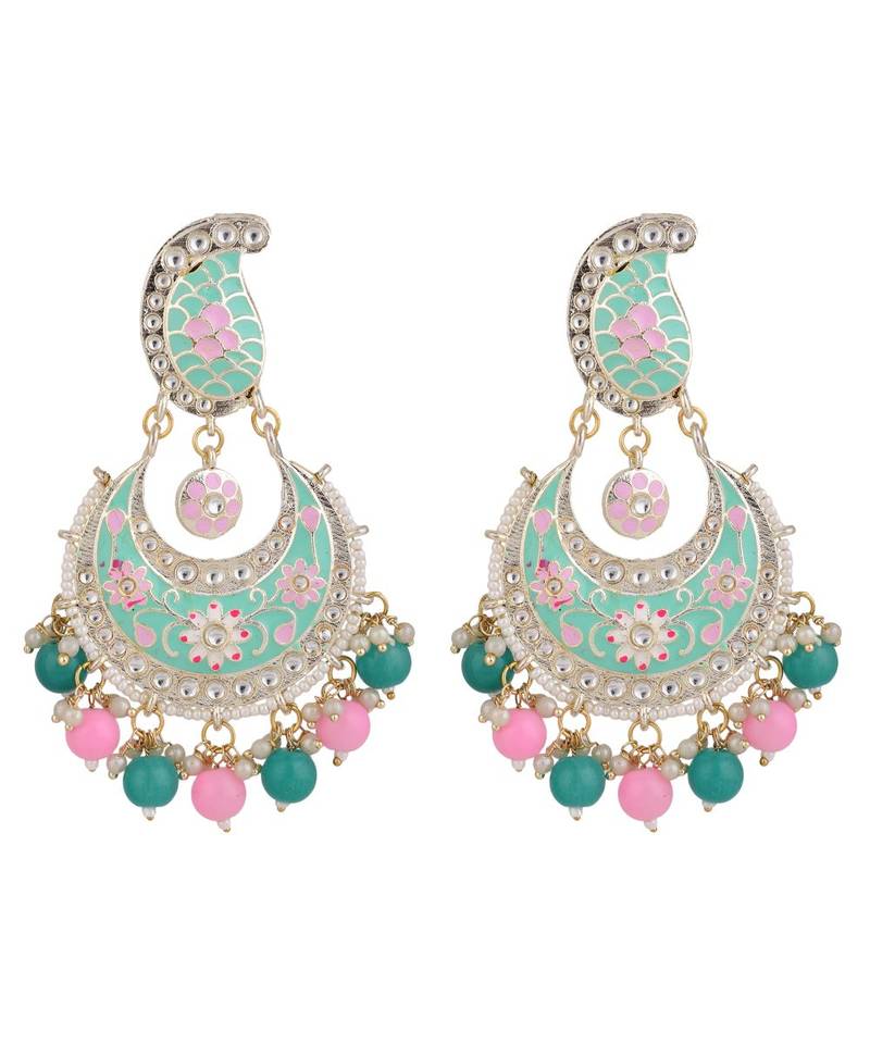 Traditional Paisely Enameled Stone and Pearl Chandbali Earring