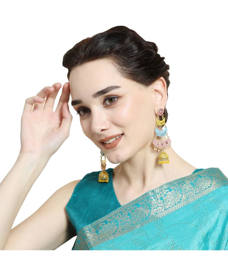 Traditional Enameled Multicolor Dangle Drop Jhumka Earring