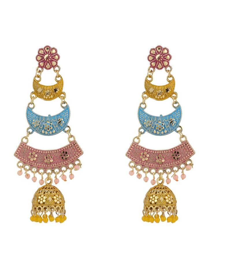 Traditional Enameled Multicolor Dangle Drop Jhumka Earring