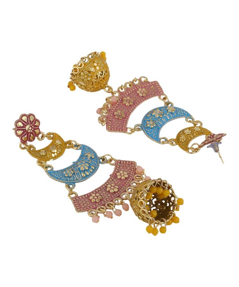 Traditional Enameled Multicolor Dangle Drop Jhumka Earring