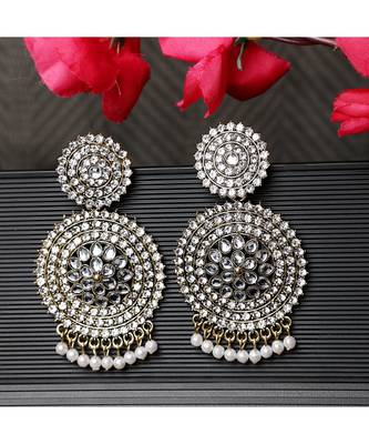 Oxidised Stone and Pearl Studded Round Shaped Earring 1