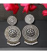 Oxidised Stone and Pearl Studded Round Shaped Earring
