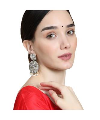 Oxidised Stone and Pearl Studded Round Shaped Earring 2