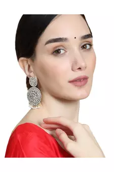 Oxidised Stone and Pearl Studded Round Shaped Earring