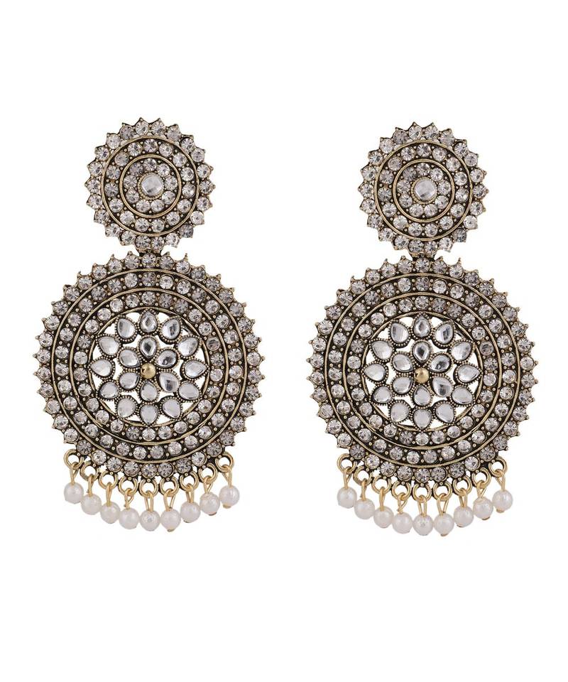 Oxidised Stone and Pearl Studded Round Shaped Earring