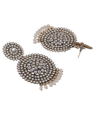 Oxidised Stone and Pearl Studded Round Shaped Earring 4