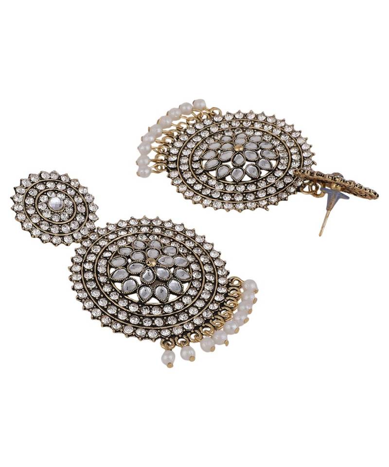 Oxidised Stone and Pearl Studded Round Shaped Earring