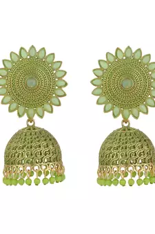 Classic Gold Plated Green color Stone studded Jhumka Earring