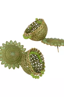 Classic Gold Plated Green color Stone studded Jhumka Earring