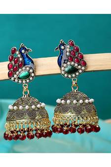 Multicolour Stone Studded Jhumka Earrings